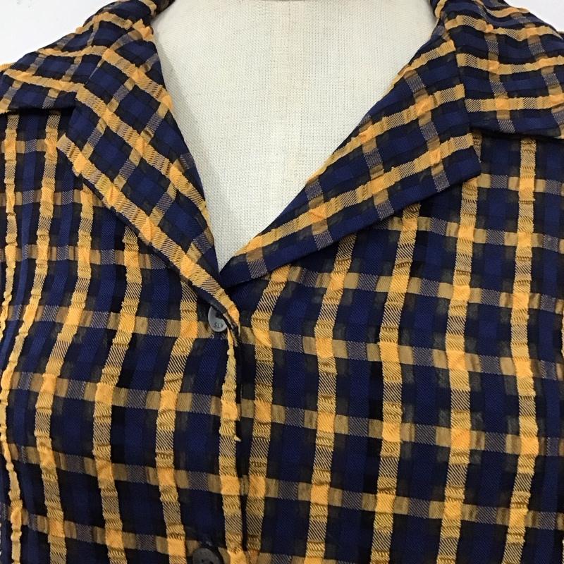 スライ SLY シャツ、ブラウス 半袖 030CSY30-5260 SHEER CHECK SH 開襟シャツ シアー FREE チェック 紺 / ネイビー / X 橙 / オレンジ / X 黒 / ブラック / レディース USED 古着 中古 10107938