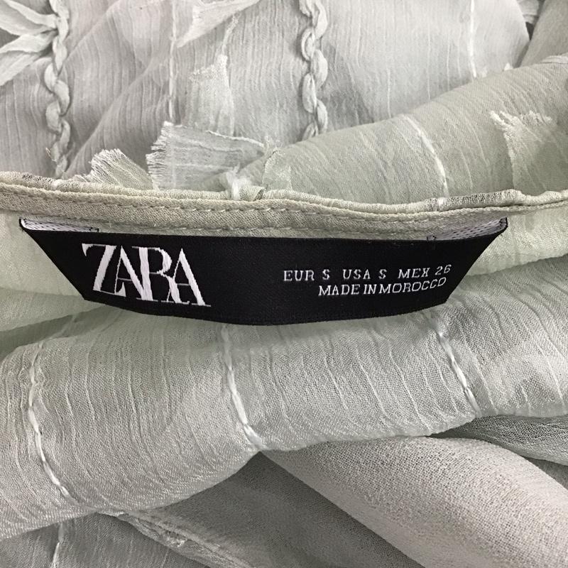 ザラ ZARA カットソー 長袖 2329 471 526 Vネック フリンジ シアー S 薄緑 / ライトグリーン / レディース USED 古着 中古 10123057