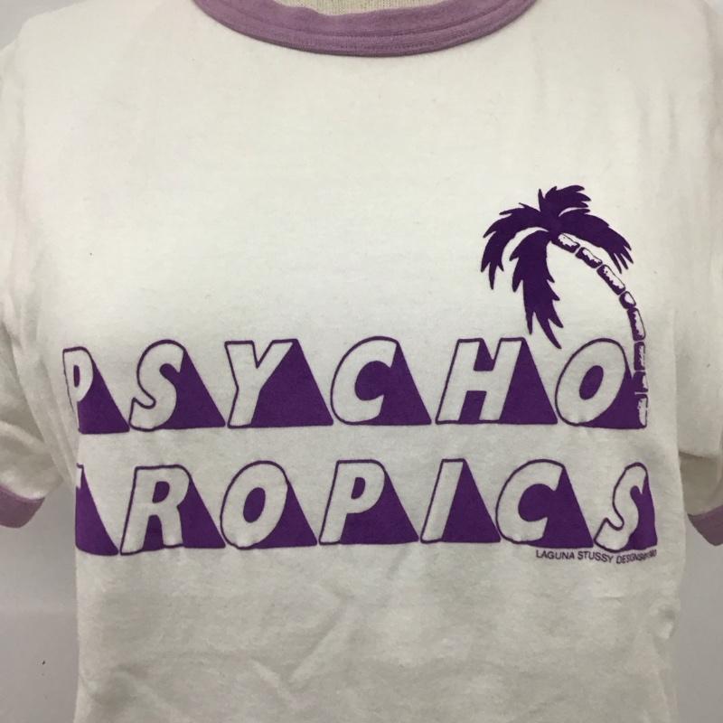 ステューシー STUSSY Tシャツ 半袖 クルーネック M ロゴ、文字 白 / ホワイト / X 紫 / パープル / レディース USED 古着 中古 10109474