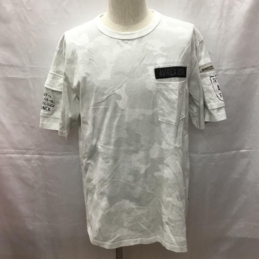 アヴィレックス AVIREX Tシャツ 半袖 半袖カットソー プリントTシャツ クルーネックカットソー XL ロゴ、文字 灰 / グレー /  メンズ USED 古着 中古 10108977
