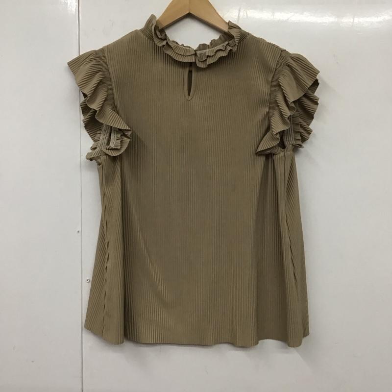 ザラ ZARA カットソー 半袖 5039/160/737 プリーツフリルノースリーブカットソー M 無地 ベージュ / ベージュ / レディース USED 古着 中古 10131179