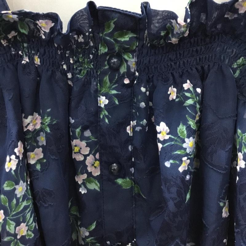 マジェスティックレゴン MAJESTIC LEGON カットソー 半袖 1085032900 オープンショルダーブラウス S 花柄 紺 / ネイビー / レディース USED 古着 中古 10118188