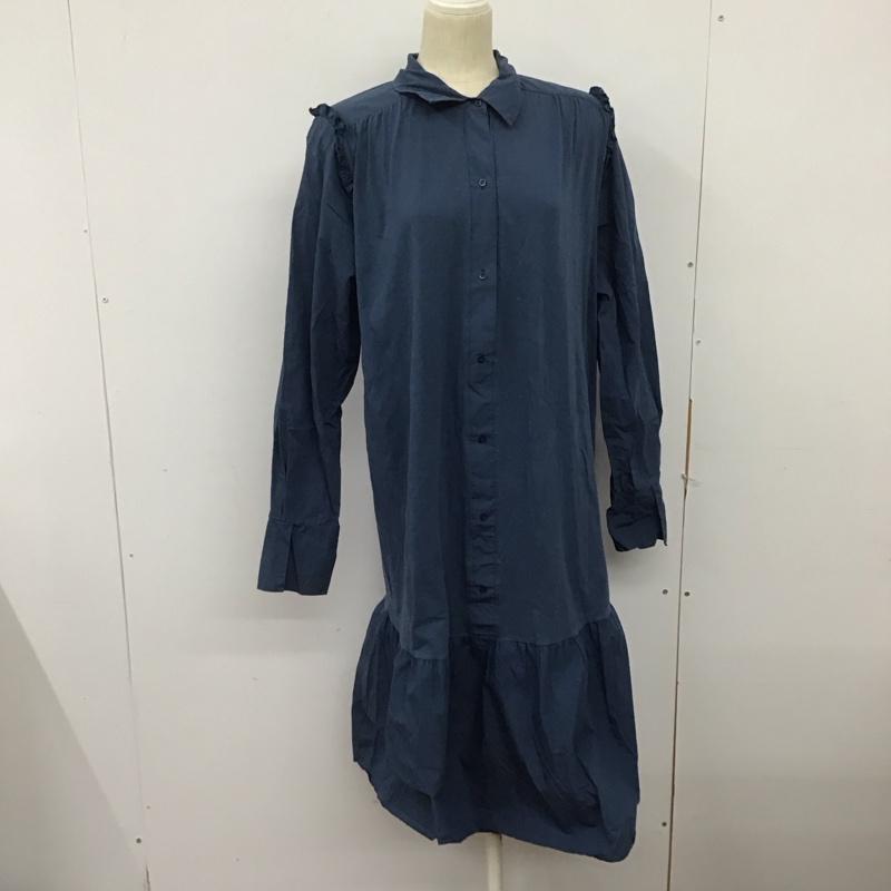 ザラ ZARA ワンピース ロングスカート 長袖シャツワンピース 前空きロングワンピース フレアスカート L 無地 青 / ブルー / レディース USED 古着 中古 10125263