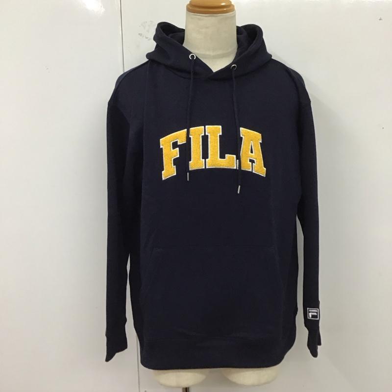 フィラ FILA パーカー 長袖 長袖パーカー フード付きパーカー プリントスウェット トレーナー スポーツウェア L ロゴ、文字 紺 / ネイビー / メンズ USED 古着 中古 10122136