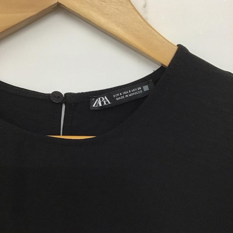 ザラ ZARA ワンピース ロングスカート 0264 670 800 FLOWY MIDI DRESS 半袖 サイドリボン S 無地 黒 / ブラック / レディース USED 古着 中古 10138650