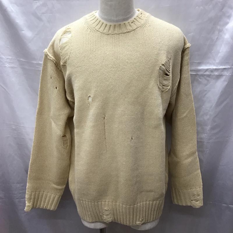 フリークスストア FREAK S STORE ニット、セーター 長袖 長袖ニットカットソー ニット セーター クルーネックニット ダメージ加工 L 無地 アイボリー / アイボリー / メンズ USED 古着 中古 10113897