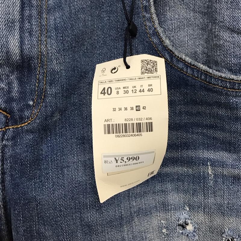 ザラベーシック ZARA BASIC パンツ デニム、ジーンズ デニムパンツ スリムパンツ カジュアルパンツ ストレッチパンツ 40 ダメージ加工 インディゴ / インディゴ / メンズ USED 古着 中古 10130706