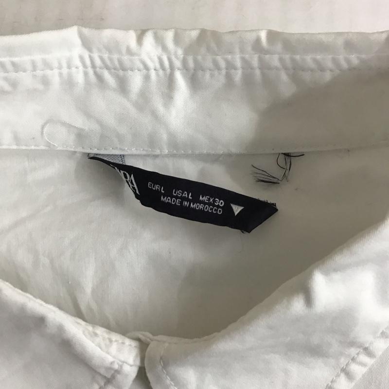 ザラ ZARA シャツ、ブラウス 長袖 長袖シャツ カラーシャツ ポケットシャツ ショート丈シャツ L 無地 白 / ホワイト / レディース USED 古着 中古 10116416