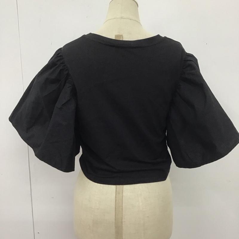 ザラ ZARA カットソー 半袖 半袖カットソー クルーネックカットソー 袖レース ショート丈 M 無地 黒 / ブラック /  レディース USED 古着 中古 10109182