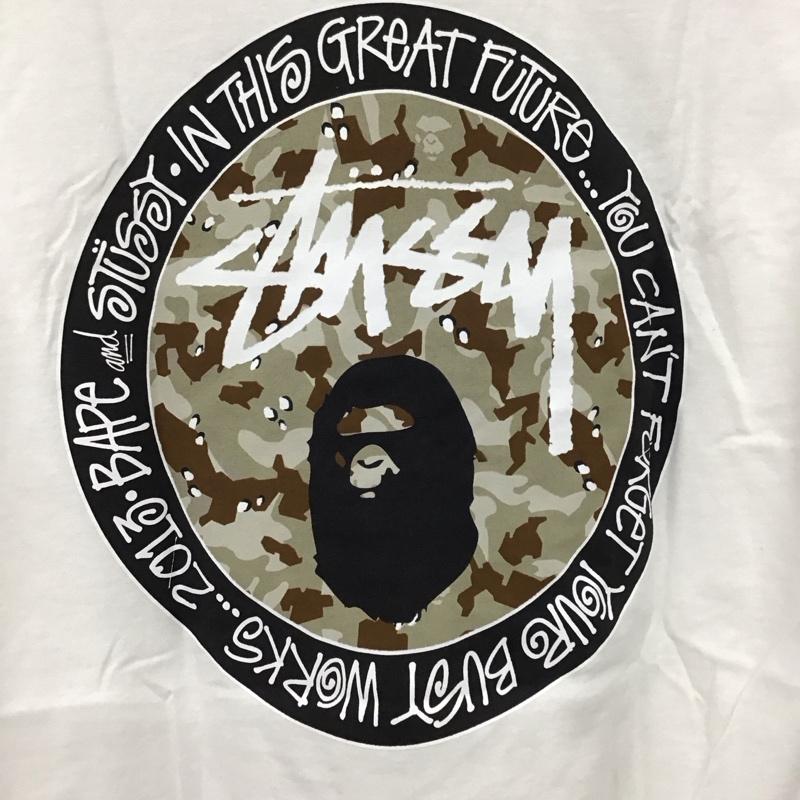 ステューシー STUSSY Tシャツ 半袖 半袖カットソー プリントTシャツ クルーネックカットソー a bathing ape S ロゴ、文字 白 / ホワイト / メンズ USED 古着 中古 10137811