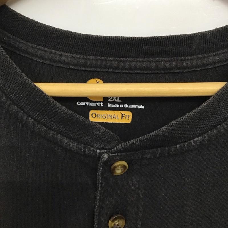カーハート Carhartt Tシャツ 半袖 半袖カットソー 無地Tシャツ ヘンリーネックカットソー XXL ロゴ、文字 黒 / ブラック / メンズ USED 古着 中古 10137669