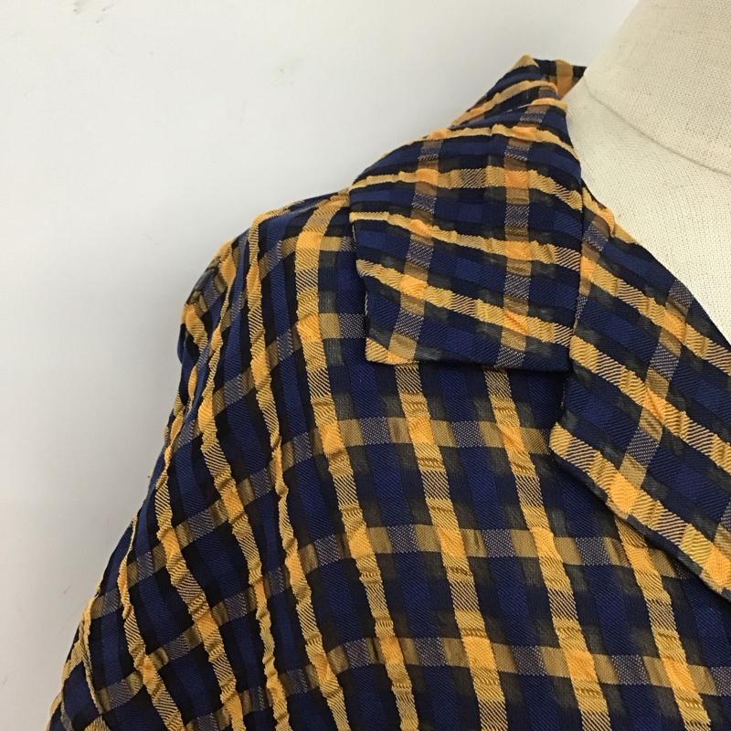 スライ SLY シャツ、ブラウス 半袖 030CSY30-5260 SHEER CHECK SH 開襟シャツ シアー FREE チェック 紺 / ネイビー / X 橙 / オレンジ / X 黒 / ブラック / レディース USED 古着 中古 10107938