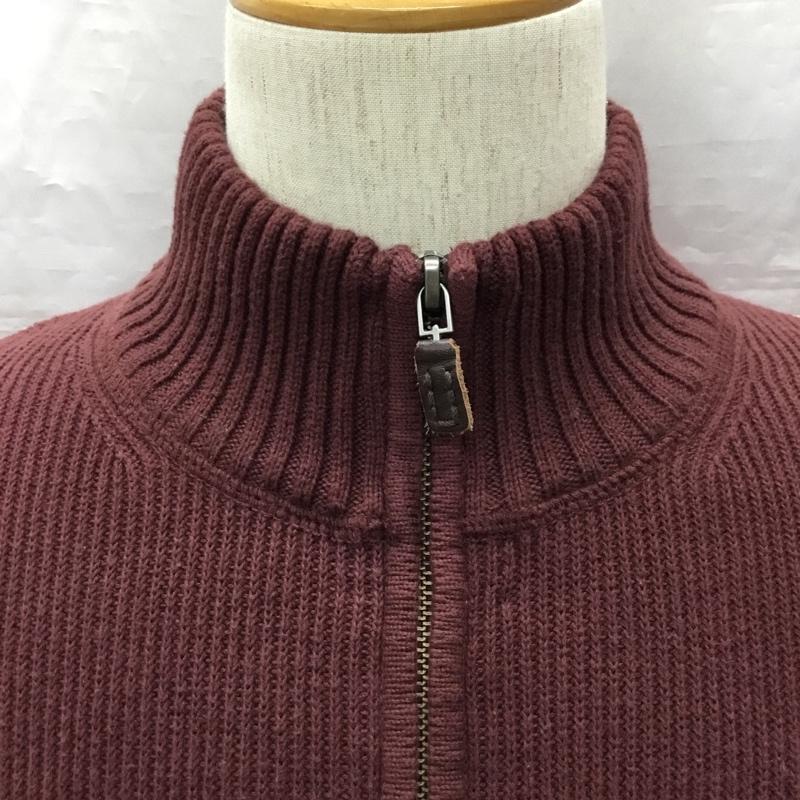 エディーバウアー Eddie Bauer ニット、セーター 長袖 長袖ニットカットソー ニット セーター ジップネックニット L プリント えんじ / ワインレッド / メンズ USED 古着 中古 10122311
