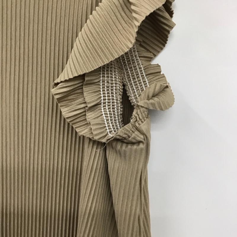 ザラ ZARA カットソー 半袖 5039/160/737 プリーツフリルノースリーブカットソー M 無地 ベージュ / ベージュ / レディース USED 古着 中古 10131179