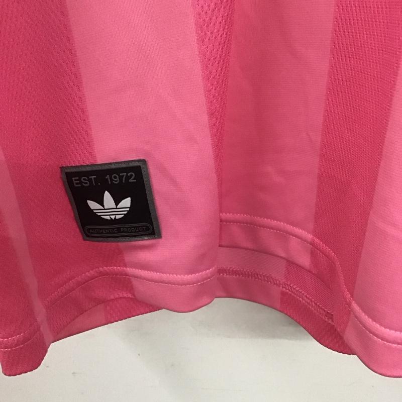 アディダス adidas ポロシャツ 半袖 KD2255 ジャカードストライプジャージー 半袖ポロシャツ M ロゴ、文字 桃 / ピンク / メンズ USED 古着 中古 10135846