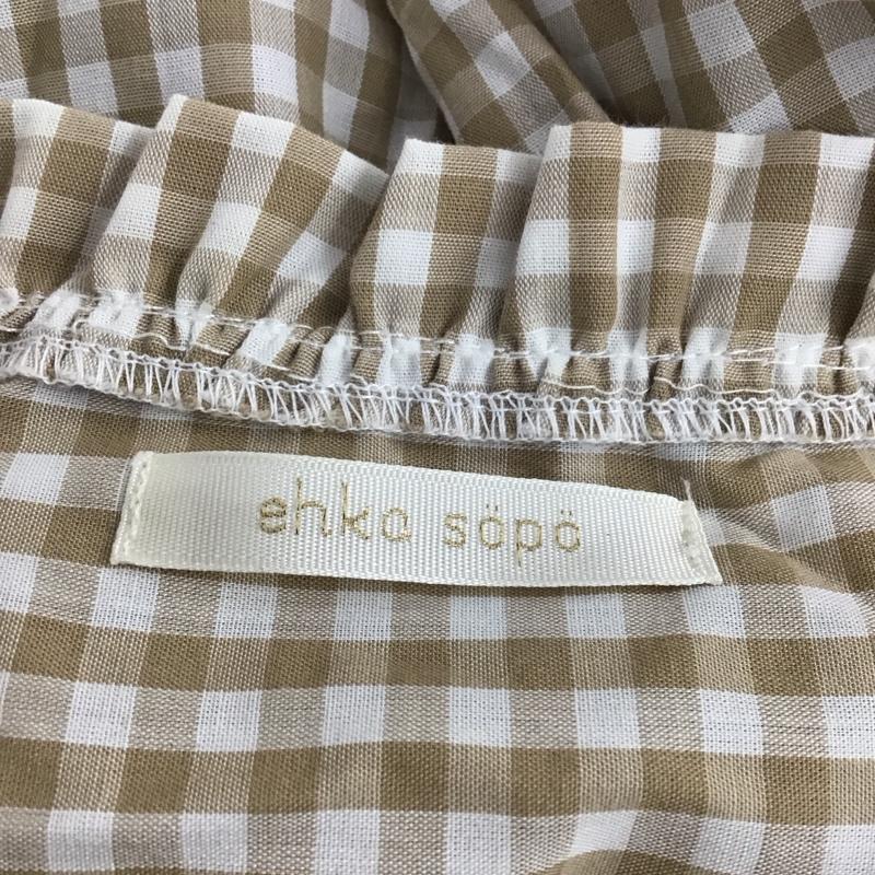 エヘカソポ ehka sopo シャツ、ブラウス 長袖 1708847 フリル スタンドネック FREE チェック 白 / ホワイト / X ベージュ / ベージュ / レディース USED 古着 中古 10122551