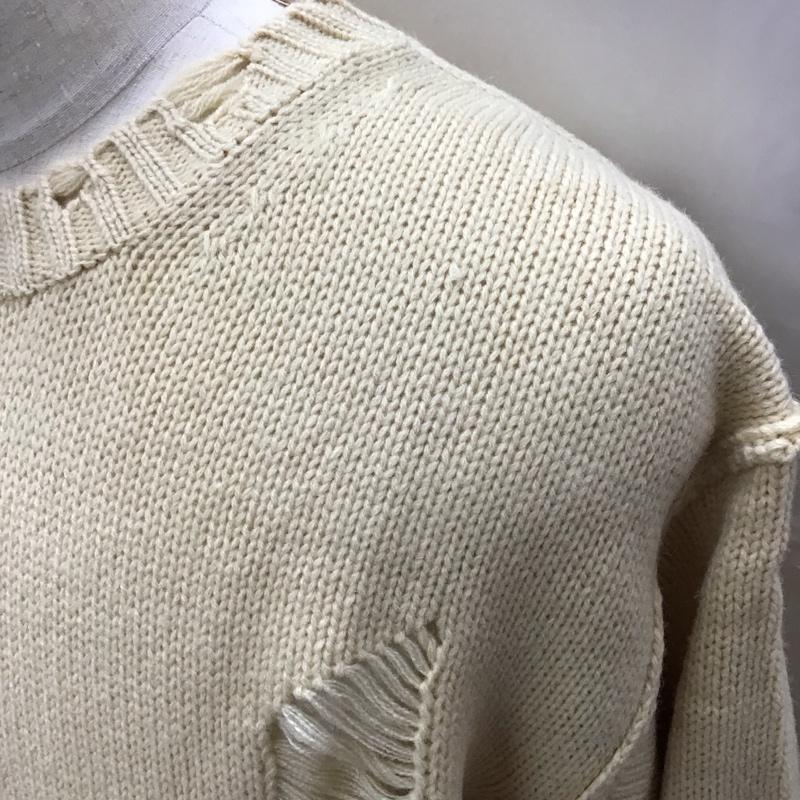 フリークスストア FREAK S STORE ニット、セーター 長袖 長袖ニットカットソー ニット セーター クルーネックニット ダメージ加工 L 無地 アイボリー / アイボリー / メンズ USED 古着 中古 10113897