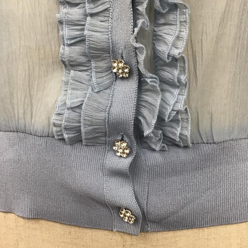 ザラ ZARA シャツ、ブラウス 長袖 2488 106 400 クルーネック シアー フリル M 無地 水色 / ライトブルー / レディース USED 古着 中古 10118349