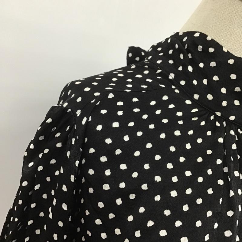 ザラ ZARA カットソー 長袖 スタンドネック バックリボン XS ドット 黒 / ブラック / X 白 / ホワイト /  レディース USED 古着 中古 10107147