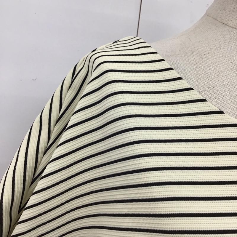 ナチュラルビューティーベーシック NATURAL BEAUTY BASIC カットソー 半袖 バックリボン S ボーダー柄 黒 / ブラック / X オフホワイト / オフホワイト / レディース USED 古着 中古 10115905