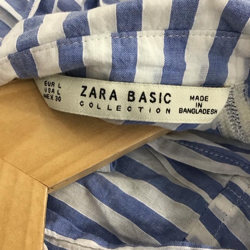 ザラベーシック ZARA BASIC シャツ、ブラウス 長袖 L ストライプ 白 / ホワイト / X 水色 / ライトブルー / レディース USED 古着 中古 10133659