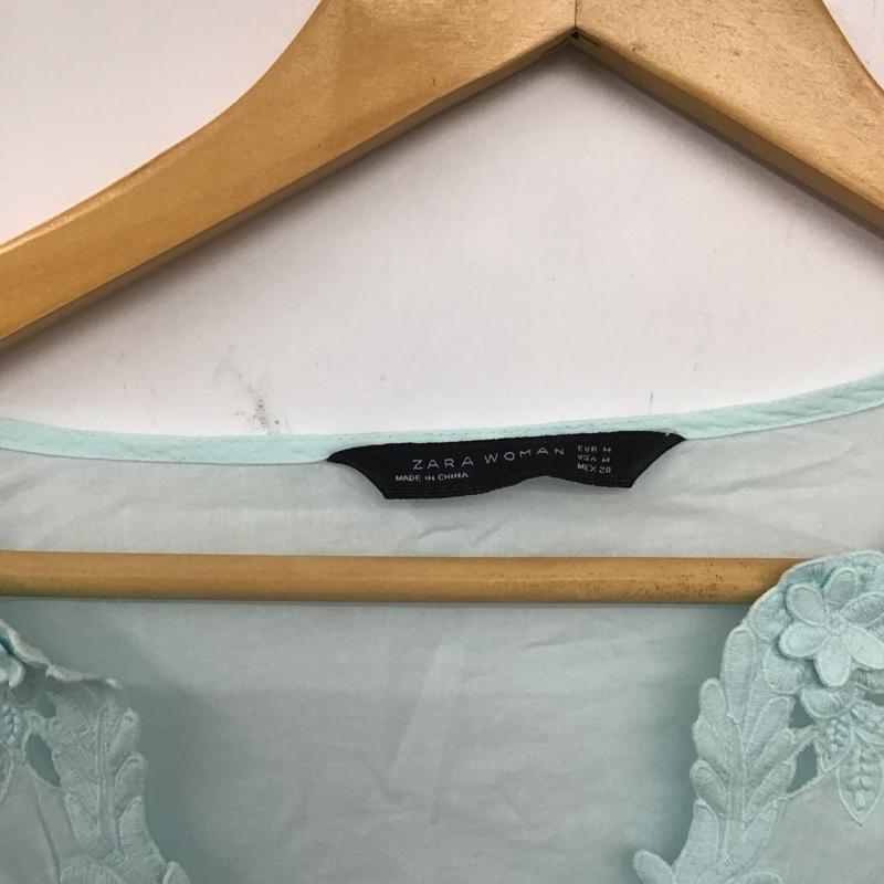 ザラ ZARA カットソー 七分袖 Vネック M 花柄 水色 / ライトブルー / レディース USED 古着 中古 10133726
