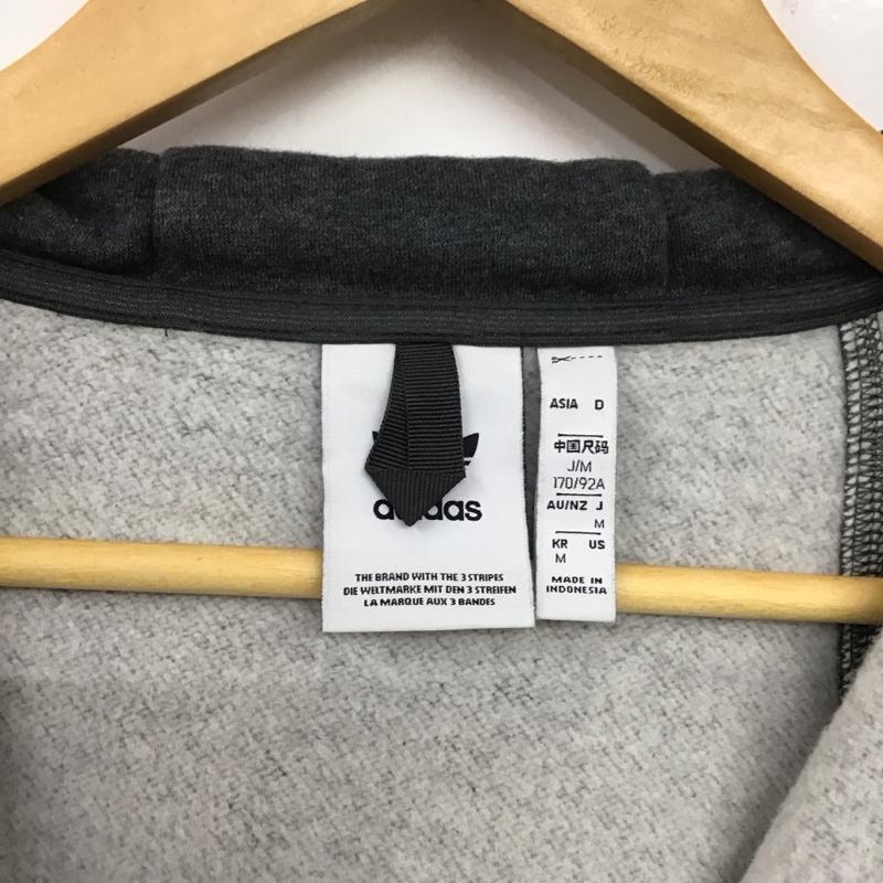 アディダス adidas パーカー 長袖 プルオーバーパーカー ジップアップカラー スポーツウェア M ロゴ、文字 灰 / グレー / メンズ USED 古着 中古 10138594