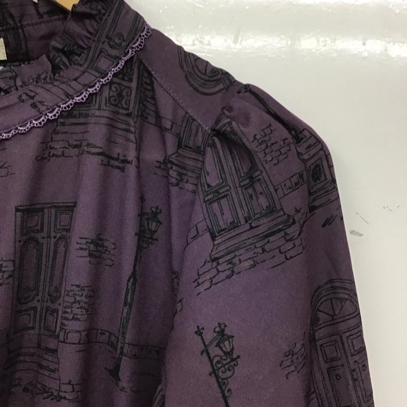 アクシーズファム axes femme ワンピース ロングスカート 長袖ロングワンピース フレアスカート ノーカラーシャツワンピース FREE プリント 紫 / パープル / レディース USED 古着 中古 10134353