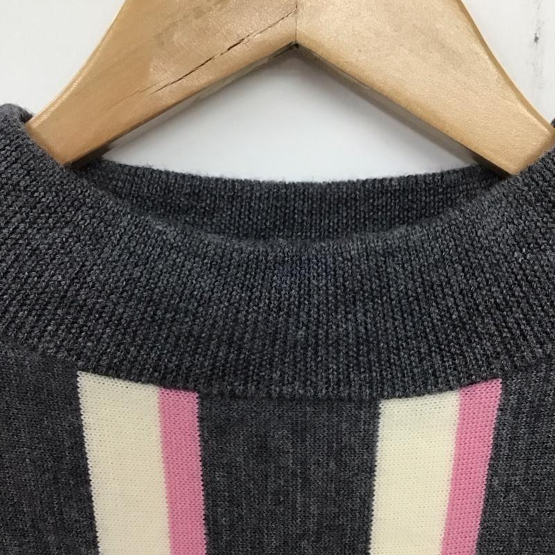 ビームスゴルフ BEAMS GOLF ニット、セーター 長袖 長袖ニットカットソー クルーネック セーター L ストライプ 灰 / グレー / X 桃 / ピンク / X ベージュ / ベージュ / レディース USED 古着 中古 10135441