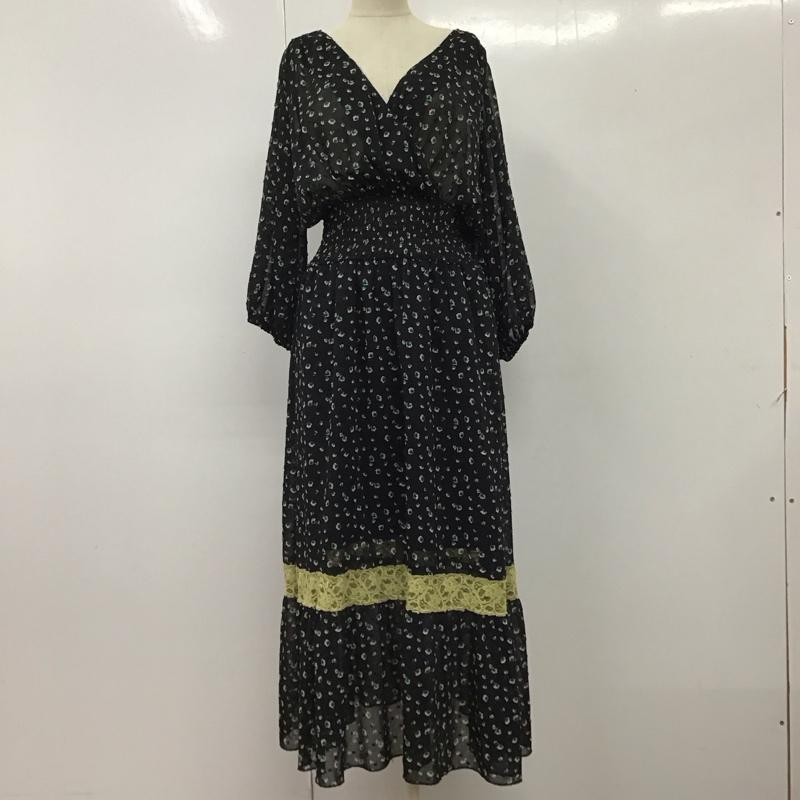 ダブルクローゼット w closet ワンピース ロングスカート 313273 半袖 シャーリング 総柄 黒 / ブラック / レディース USED 古着 中古 10116478