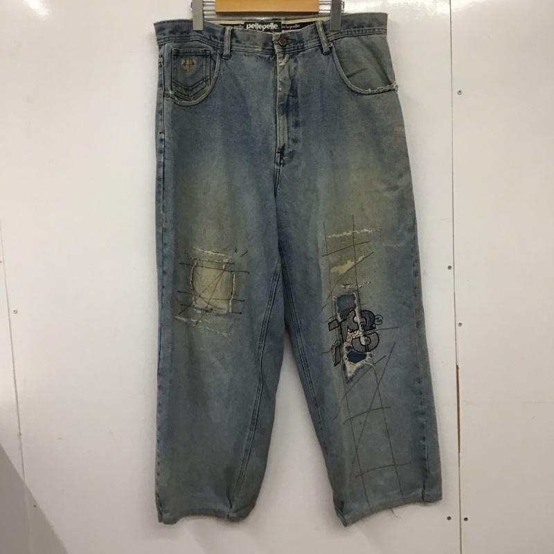 ペレペレ PELLEPELLE パンツ デニム、ジーンズ デニムパンツ ワイドパンツ カジュアルパンツ 36 ロゴ、文字 インディゴ / インディゴ / メンズ USED 古着 中古 10137035