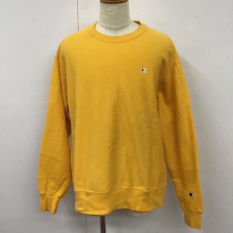 チャンピオン Champion トレーナー 長袖 長袖トレーナー スウェット クルーネック リブスウェットカットソー XL ロゴ、文字 黄 / イエロー /  メンズ USED 古着 中古 10119022