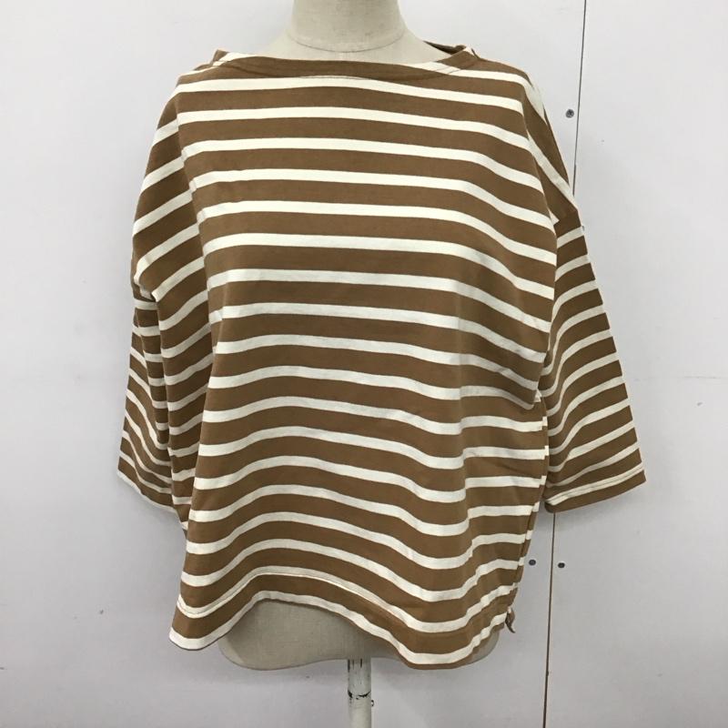 ひより HIYORI カットソー 七分袖 七分丈カットソー クルーネックカットソー ボーダーTシャツ FREE ボーダー柄 白 / ホワイト / X 茶 / ブラウン / レディース USED 古着 中古 10124073