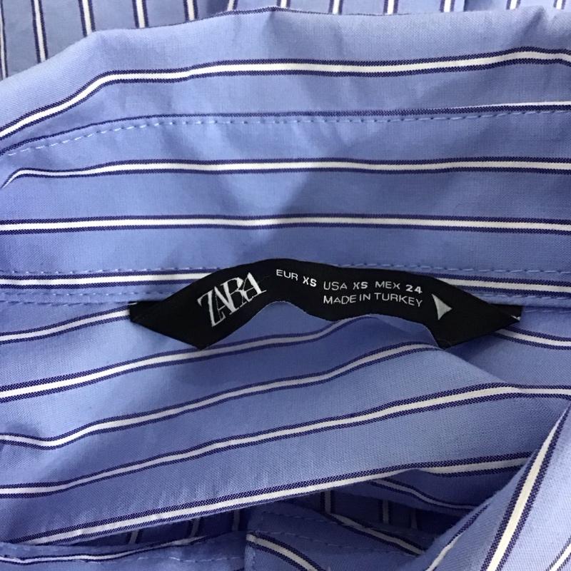 ザラ ZARA シャツ、ブラウス 長袖 7385 186 400 オーバーサイズ XS ストライプ 青 / ブルー / X 白 / ホワイト / レディース USED 古着 中古 10122675