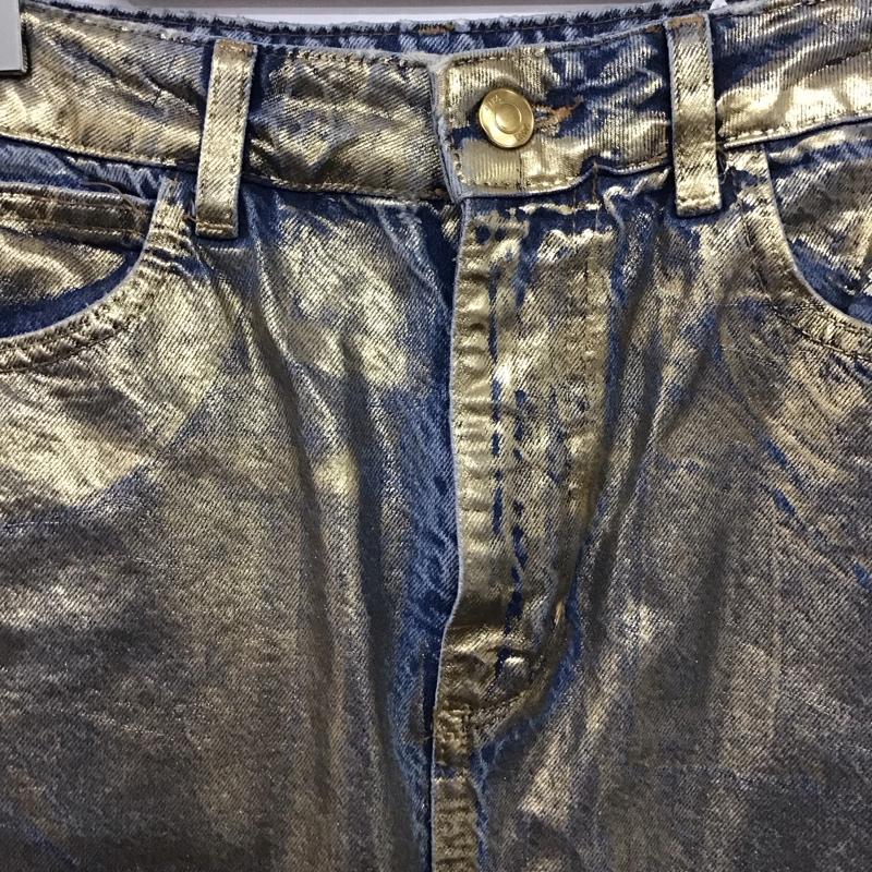 ザラ ZARA スカート ロングスカート デニム バックスリット S 無地 青 / ブルー / X 金 / ゴールド / レディース USED 古着 中古 10139249
