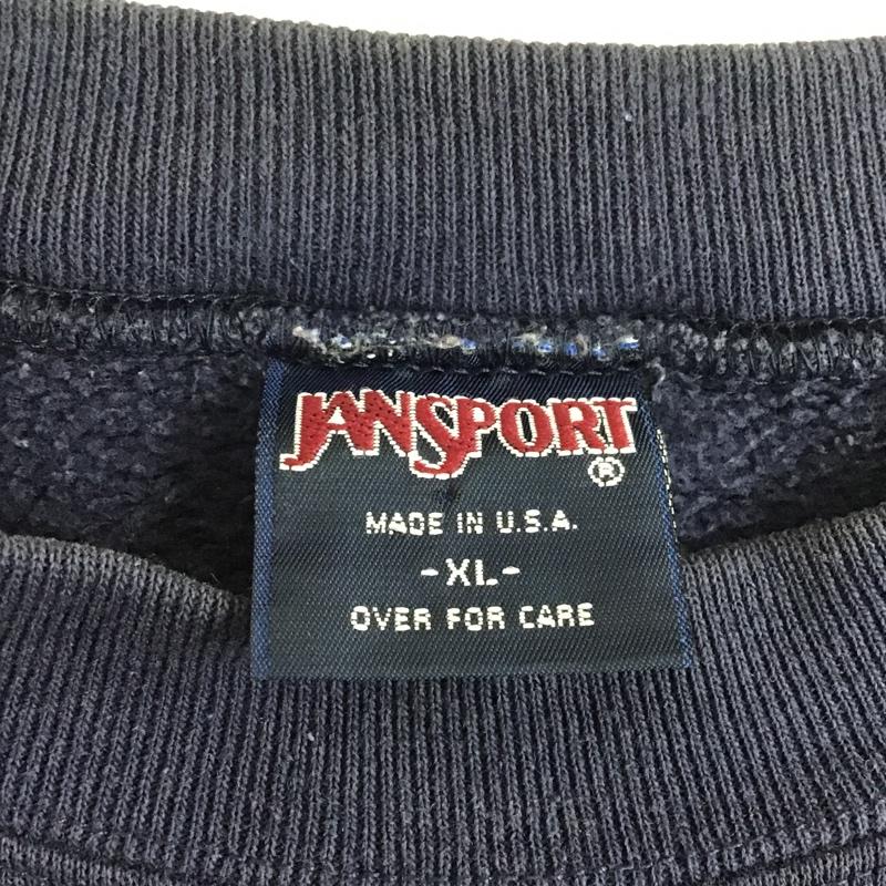 ジャンスポーツ JANSPORT トレーナー 長袖 長袖トレーナー 刺繍スウェット 長袖カットソー クルーネック 90s XL ロゴ、文字 紺 / ネイビー / メンズ USED 古着 中古 10105599