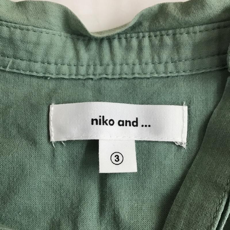 ニコアンド niko and... シャツ、ブラウス 長袖 長袖シャツ パフスリーブ ノーカラーシャツ 前開シャツ 3 無地 緑 / グリーン / レディース USED 古着 中古 10105943