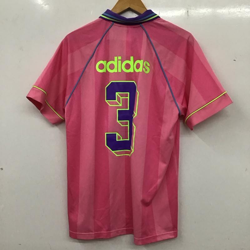 アディダス adidas ポロシャツ 半袖 KD2255 ジャカードストライプジャージー 半袖ポロシャツ M ロゴ、文字 桃 / ピンク / メンズ USED 古着 中古 10135846
