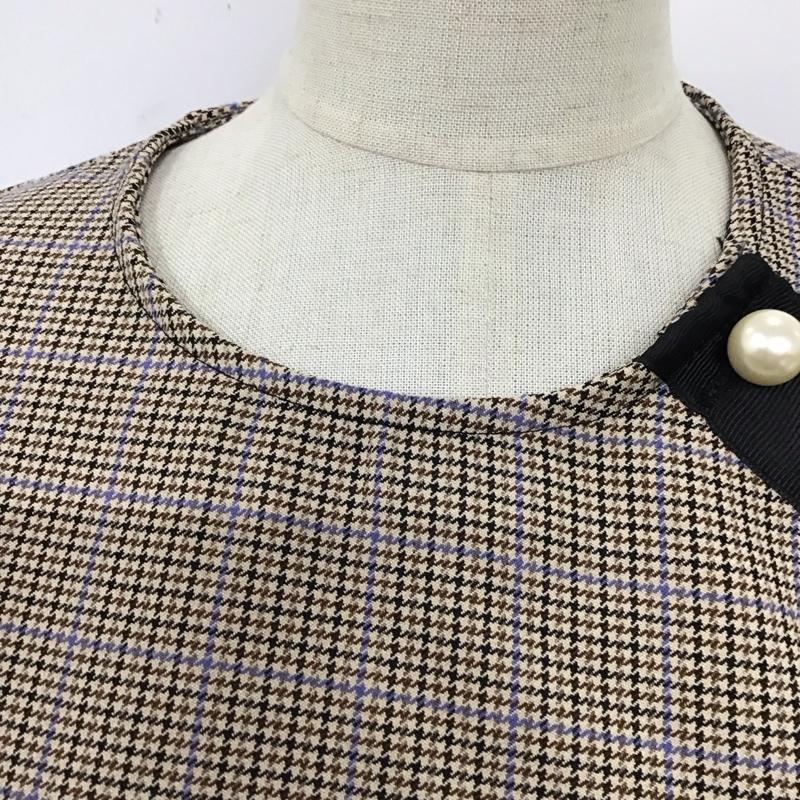 ザラベーシック ZARA BASIC カットソー 長袖 3564 057 756 パールボタン XS チェック ベージュ / ベージュ / X 茶 / ブラウン / X 黒 / ブラック / X 紫 / パープル / レディース USED 古着 中古 10120396