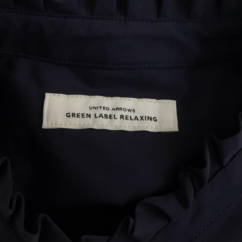 グリーンレーベルリラクシング green label relaxing シャツ、ブラウス 長袖 3511-167-1356 フリルスタンド XS 無地 紺 / ネイビー / レディース USED 古着 中古 10109663