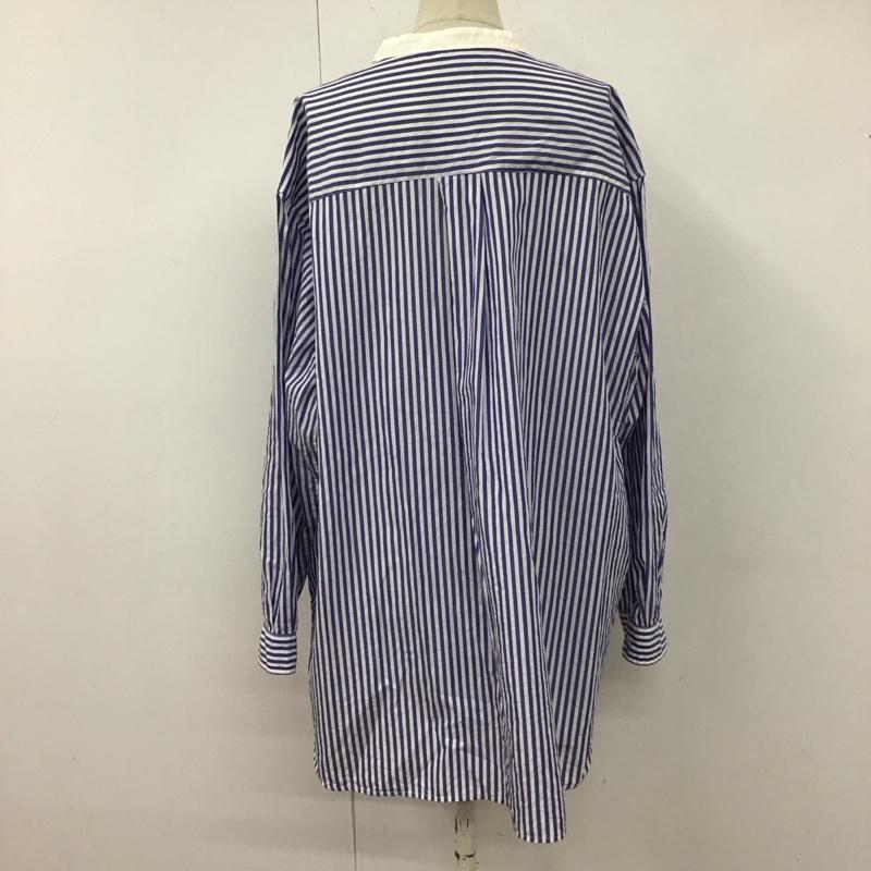 ニコアンド niko and... シャツ、ブラウス 長袖 NKN35641AD マーセバンドビッグシャツ ノーカラーシャツ ストライプシャツ L ストライプ 白 / ホワイト / X 青 / ブルー / レディース USED 古着 中古 10109958