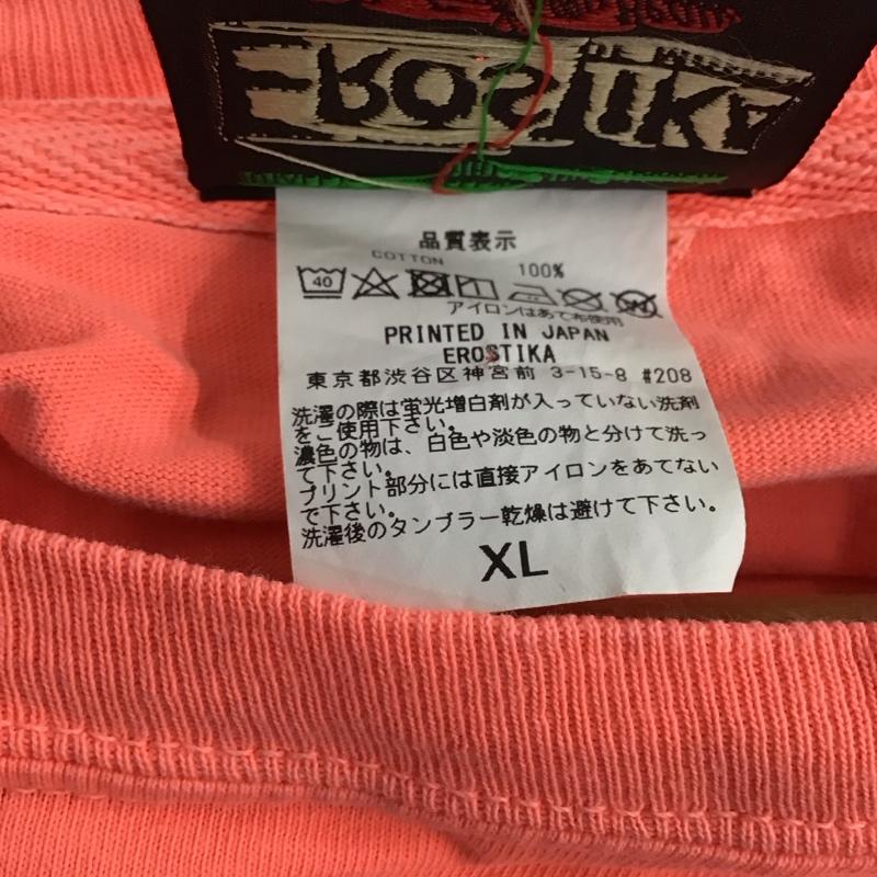 エロスティカ EROSTiKA Tシャツ 半袖 クルーネック コットン XL プリント 橙 / オレンジ / メンズ USED 古着 中古 10123368