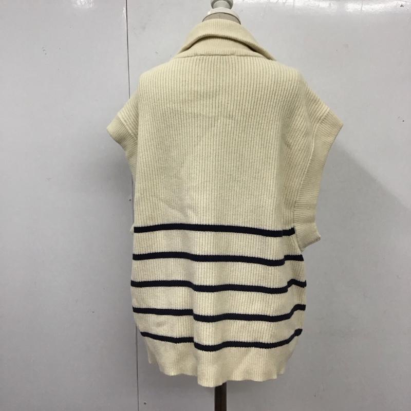 ザラ ZARA ベスト ベスト ニットベスト ノースリーブニット ジップアップネック M ボーダー柄 白 / ホワイト / レディース USED 古着 中古 10118590