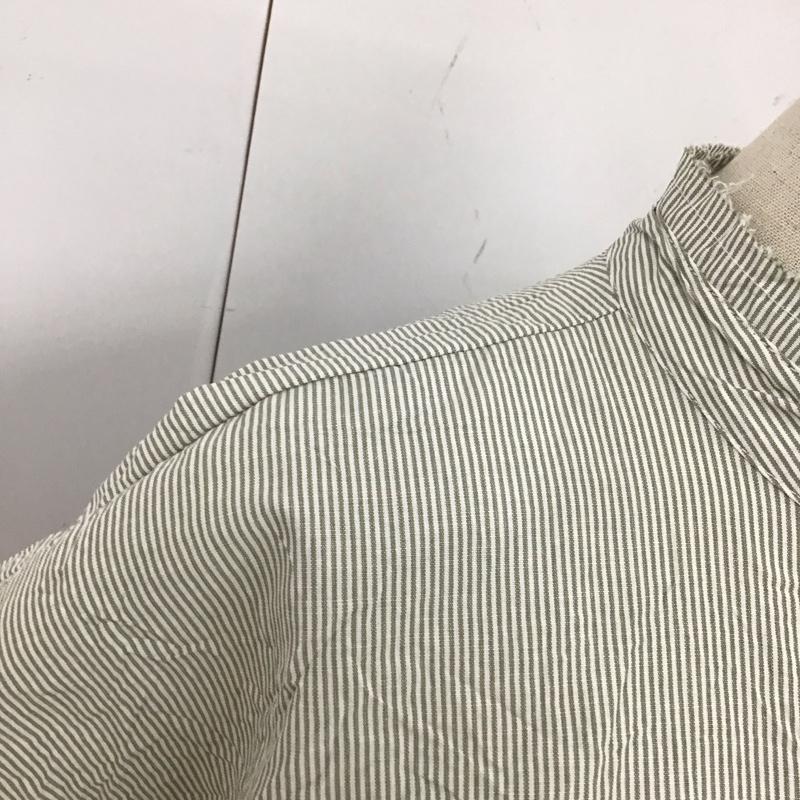 ザラベーシック ZARA BASIC カットソー 半袖 ノースリーブシャツ ストライプシャツ 前開きシャツ M ストライプ カーキ / カーキ / レディース USED 古着 中古 10117830