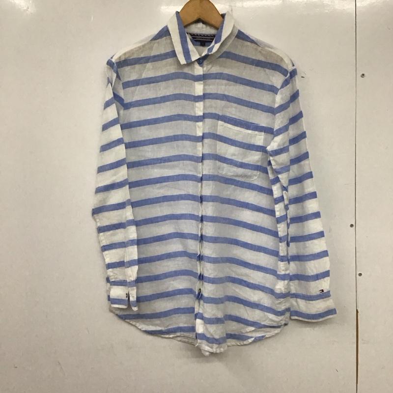 トミーヒルフィガー TOMMY HILFIGER シャツ、ブラウス 長袖 4 ワンポイント 白 / ホワイト / X 青 / ブルー / レディース USED 古着 中古 10139140