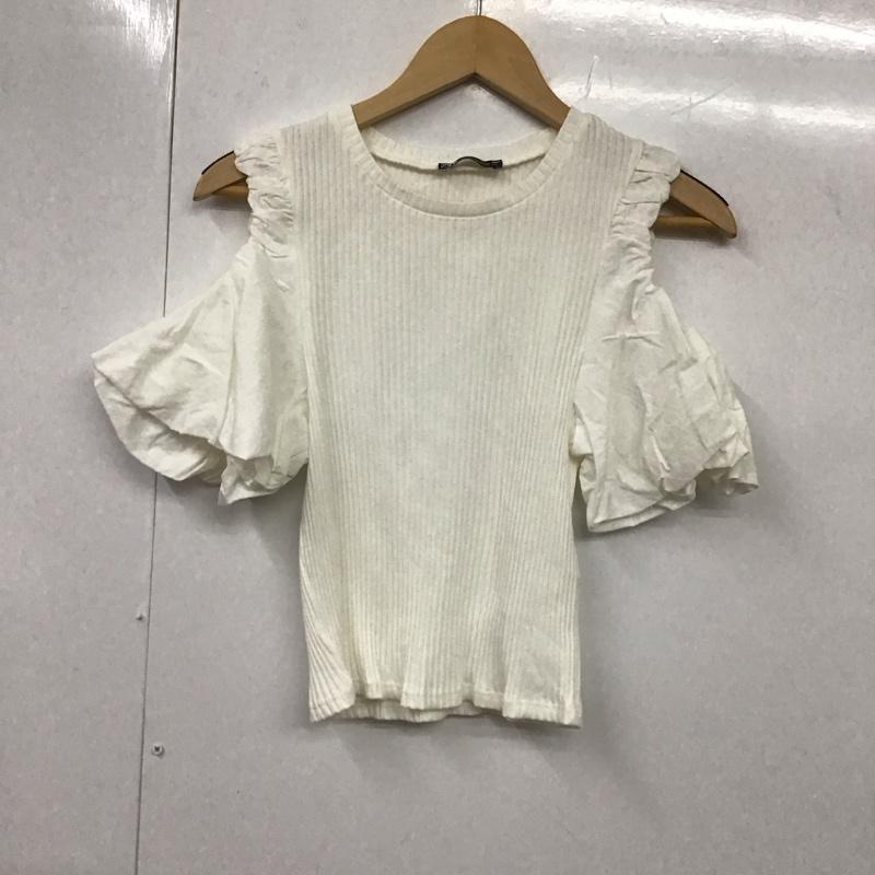 ザラ ZARA カットソー 半袖 0085/550/251 オーブンショルダー ニットT M 無地 白 / ホワイト / レディース USED 古着 中古 10131024