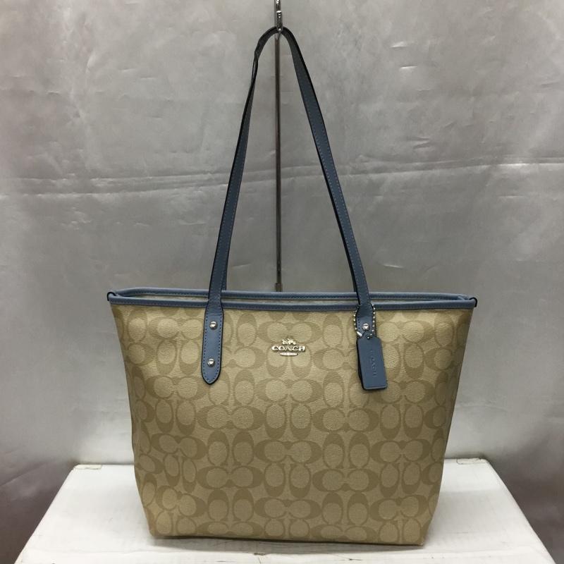 コーチ COACH トートバッグ トートバッグ F58292 シグネチャー ロゴ、文字 ベージュ / ベージュ / X 水色 / ライトブルー / レディース USED 古着 中古 10106903