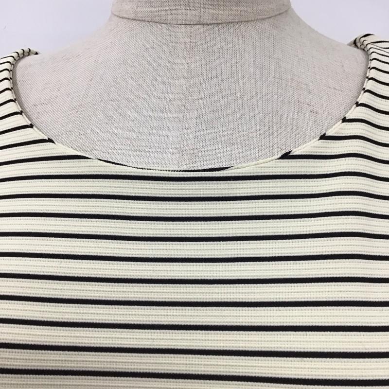 ナチュラルビューティーベーシック NATURAL BEAUTY BASIC カットソー 半袖 バックリボン S ボーダー柄 黒 / ブラック / X オフホワイト / オフホワイト / レディース USED 古着 中古 10115905