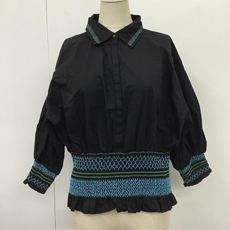 ジーナシス JEANASIS カットソー 半袖 JS063729MC シャーリングシャツ FREE 刺繍 黒 / ブラック /  レディース USED 古着 中古 10109526