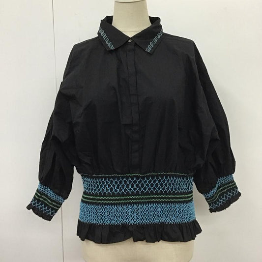 ジーナシス JEANASIS カットソー 半袖 JS063729MC シャーリングシャツ FREE 刺繍 黒 / ブラック /  レディース USED 古着 中古 10109526